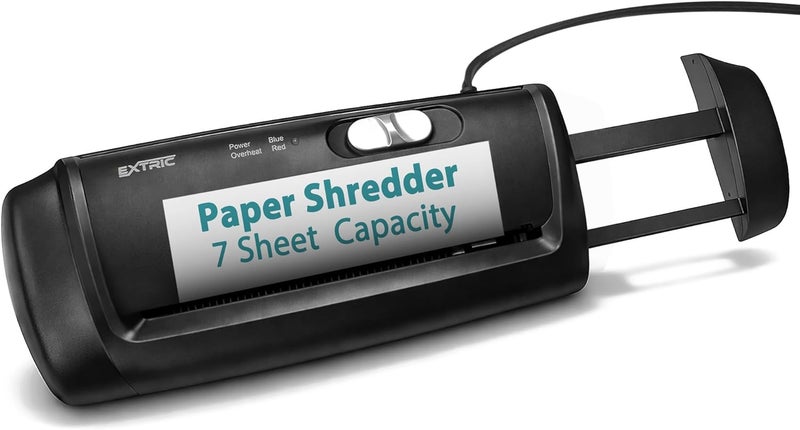 EXTRIC Paper Shredder for Home, Portable Paper Shredders Heavy Duty with Extendable Arm – 7 Sheet Strip-Cut, Credit Card Slot, Mini Document Shredder Without Basket for Home, Office, Overheat, Jam protection - Image 1